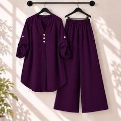 Binara Solid Color Western Shirt Style 2-Pcs Stiched Co-Ord Set.