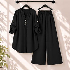 Binara Solid Color Western Shirt Style 2-Pcs Stiched Co-Ord Set.