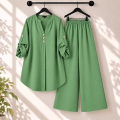 Binara Solid Color Western Shirt Style 2-Pcs Stiched Co-Ord Set.