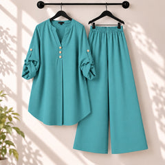 Binara Solid Color Western Shirt Style 2-Pcs Stiched Co-Ord Set.