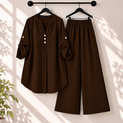 Binara Solid Color Western Shirt Style 2-Pcs Stiched Co-Ord Set.
