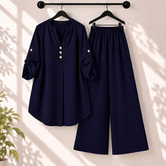 Binara Solid Color Western Shirt Style 2-Pcs Stiched Co-Ord Set.