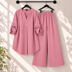 Binara Solid Color Western Shirt Style 2-Pcs Stiched Co-Ord Set.