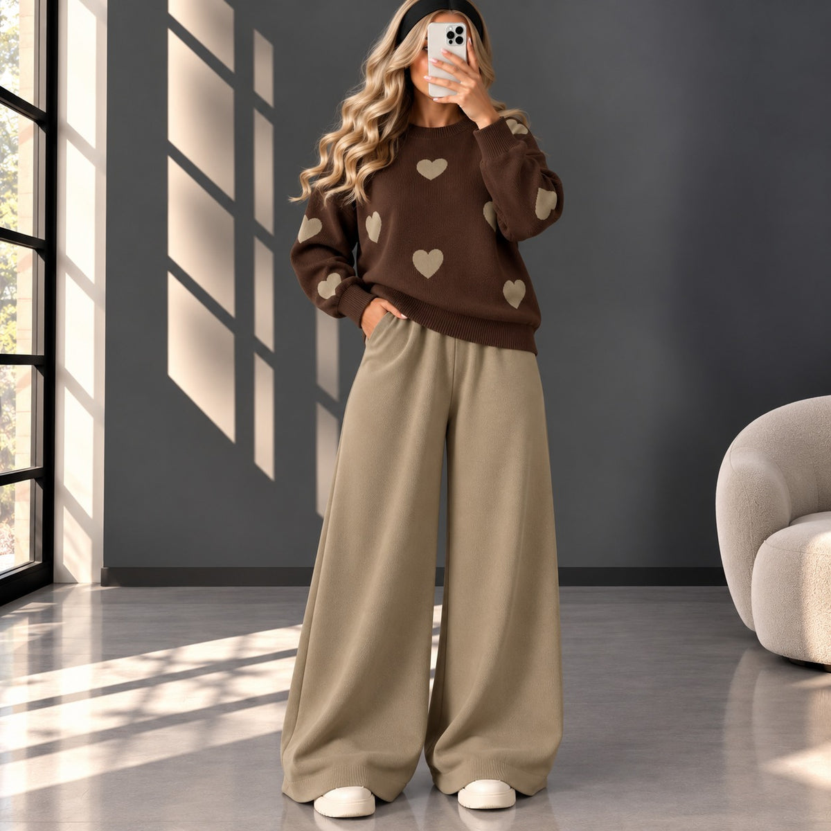 Heart Printed Sweat Style Premium Quality 2-Pcs Winter Tracksuit For Her. WWTS-20 V3