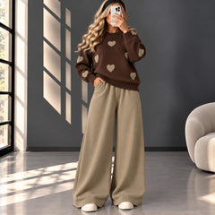 Heart Printed Sweat Style Premium Quality 2-Pcs Winter Tracksuit For Her. WWTS-20 V3