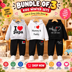 Bundle Of 3 Kids Hoodie Style 2-Pcs Winter Suit. Black-White-Grey