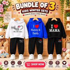 Bundle Of 3 Kids Hoodie Style 2-Pcs Winter Suit. Black-White-Blue