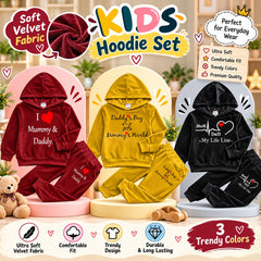 Bundle Of 3 Kids Velvet Hoodie Style 2-Pcs Winter Suit. Mustard-Maroon-Black