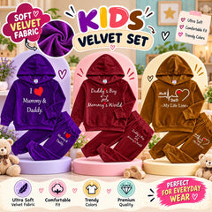 Bundle Of 3 Kids Velvet Hoodie Style 2-Pcs Winter Suit. Camel-Maroon-Purple