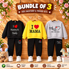 Bundle Of 3 Kids Sweat Style 2-Pcs Winter Suit. Yellow-Black-Grey
