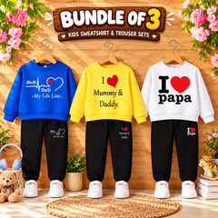 Bundle Of 3 Kids Sweat Style 2-Pcs Winter Suit. White-Yellow-Blue