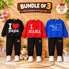 Bundle Of 3 Kids Sweat Style 2-Pcs Winter Suit. Black-Red-Blue