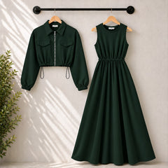 Drop Shoulder Short Jacket Maxi Style 2-Pcs Winter Co-Ord Set. WWTS-15 V5
