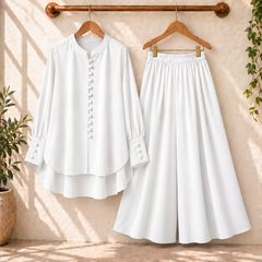 Fawoza Solid Western Shirt & Plazo Style 2-Pcs Stiched Co-Ord Set.