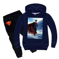 Kids Printed Super Man Hoodie Style 2-Pcs Winter Track-Suit.