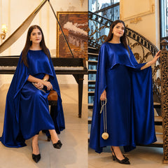 Aizal Flowy Shrug & Long Maxi Style 3-Pcs Silk Stiched Suit.