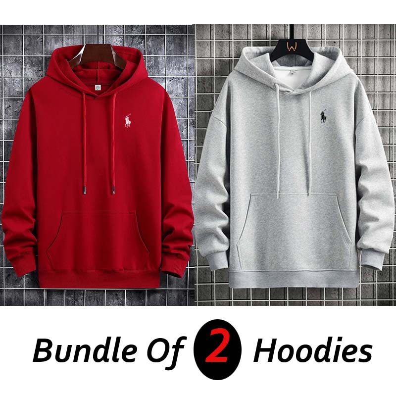 Bundle Of 2 Pull-Over RL Printed Casual Hoodies For Winter's.