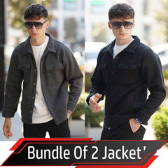 Bundle Of 2 4-Pocket Collar Style Casual Fleece Winter Button Jacket. MWJ-401