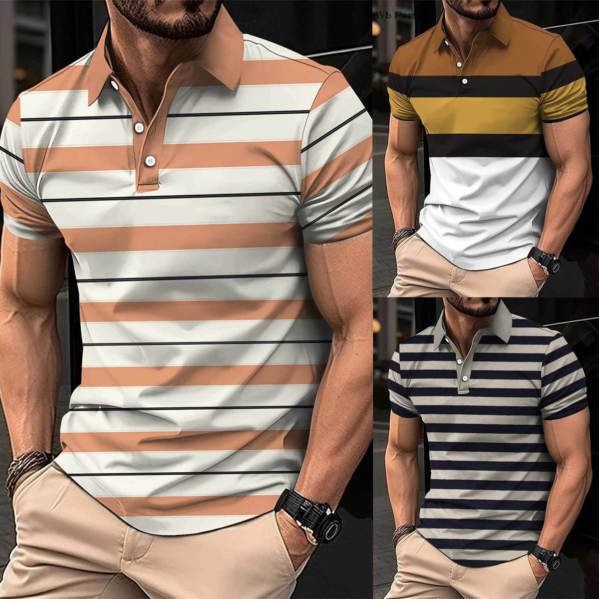 Bundle Of 3 Dry-Fit 3D Stripe Printed Style Half-Sleeve Polo Summer Tshirt's. MS3DP-107+109+110