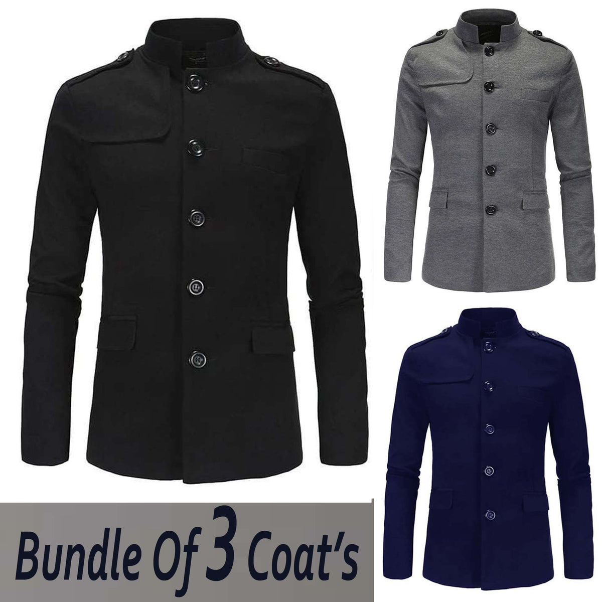 Bundle Of 3 Collar Style Casual Winter Fleece Coat. MWJ-407
