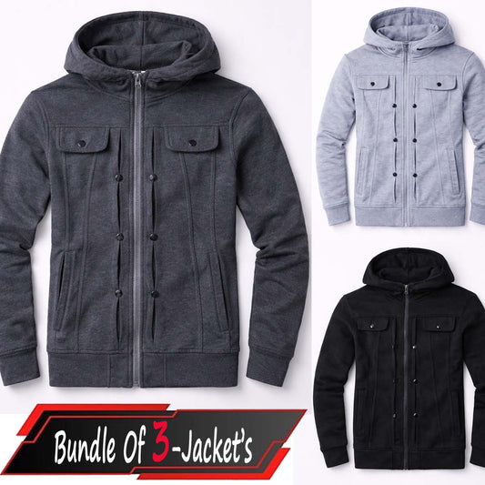Bundle Of 3 Ripped Style Hooded Winter Zipper Jacket.