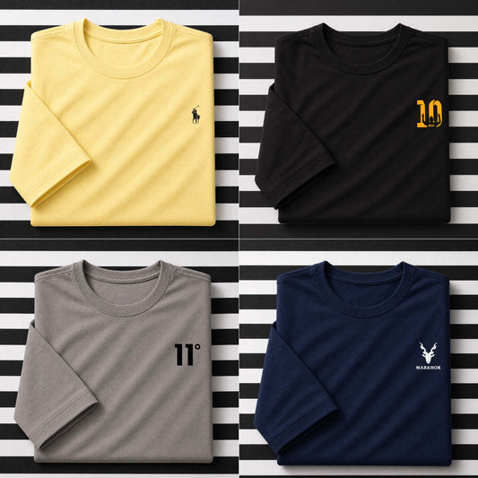 Bundle Of 4 R-Neck Half Sleeve PL-Printed Summer Tshirt's. B4D-01