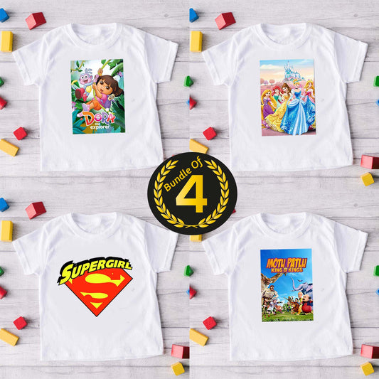 Bundle of 4 White Baby Girl 3D Printed Summer Tshirt's.