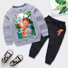 Kids Dora Printed Sweat-Shirt Style 2-Pcs Winter Track-Suit.