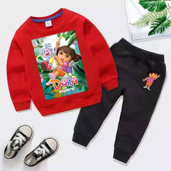 Kids Dora Printed Sweat-Shirt Style 2-Pcs Winter Track-Suit.