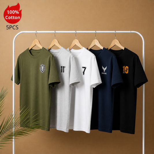 Bundle Of 5 R-Neck Half Sleeve PL-Printed Summer Tshirt's. Deal-01 V3