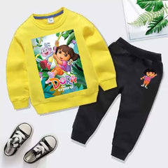 Kids Dora Printed Sweat-Shirt Style 2-Pcs Winter Track-Suit.