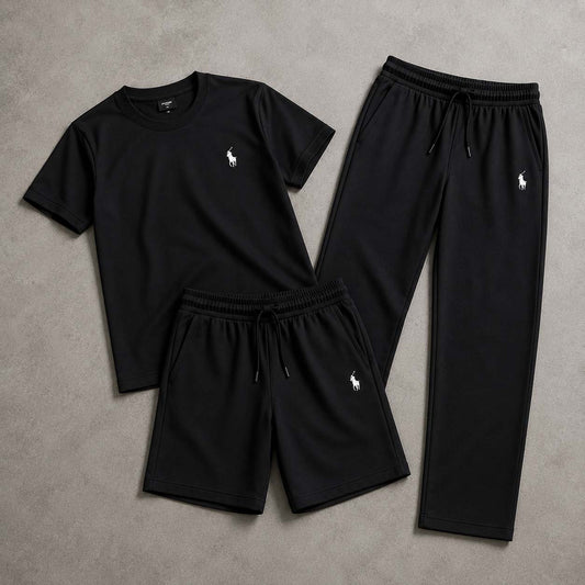 Black Polo Horse Bundle Of 3 Dry-Fit Premium Quality Summer Suit. NSCG-02