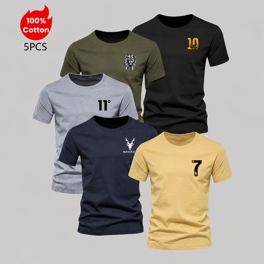 Bundle Of 5 R-Neck Half Sleeve PL-Printed Summer Tshirt's. Deal-01