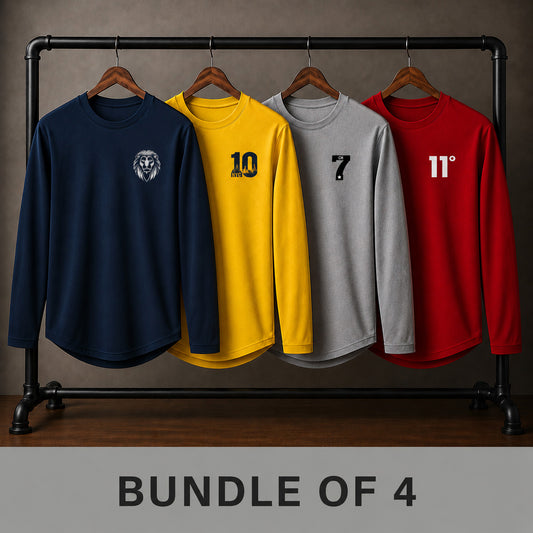 Bundle Of 4 Logo-Printed O-Neck Full-Sleeve Round-Hem Summer Tshirt's.