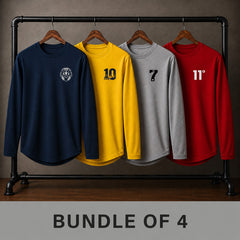 Bundle Of 4 Logo-Printed O-Neck Full-Sleeve Round-Hem Summer Tshirt's.