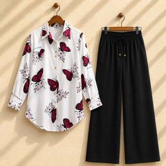 Western Butterfly Printed 2-Pcs Turkish Co-Ord Set.