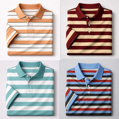 Bundle Of 4 Dry-Fit 3D Stripe Printed Style Half-Sleeve Polo Summer Tshirt's. MS3DP-103+105+109+108