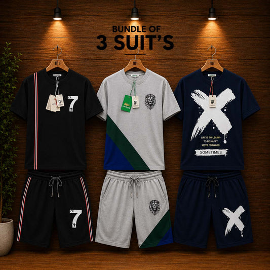 Different Shorts Style Bundle Of 3 Casual Wear 2-Pcs Summer Suit. Deal-12 (Clearance-Sale)