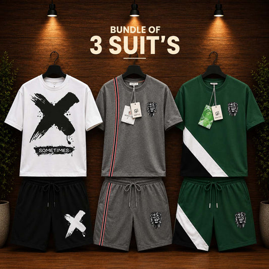 Different Shorts Style Bundle Of 3 Casual Wear 2-Pcs Summer Suit. Deal-13 (Clearance-Sale)