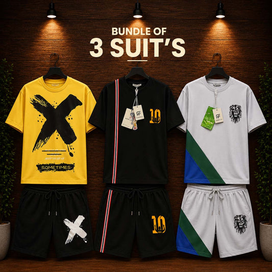 Different Shorts Style Bundle Of 3 Casual Wear 2-Pcs Summer Suit. Deal-14 (Clearance-Sale)