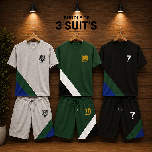 Cross Panel Style Bundle Of 3 Casual Wear 2-Pcs Summer Suit. Deal-07 (Clearance-Sale)