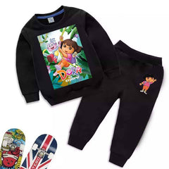 Kids Dora Printed Sweat-Shirt Style 2-Pcs Winter Track-Suit.