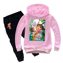 Kids Dora  Printed Hoodie Style 2-Pcs Winter Track-Suit.