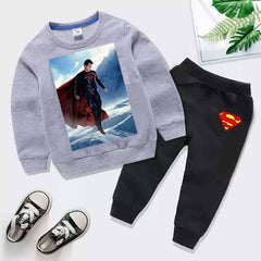 Kids Super Man Printed Sweat-Shirt Style 2-Pcs Winter Track-Suit.