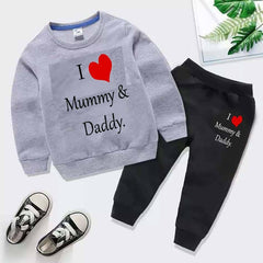 Kids Printed I love Mummy and Daddy Sweat-Shirt Style 2-Pcs Winter Track-Suit.