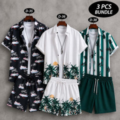 Bundle Of 3 Dry-Fit 3D-Printed Shirt Style 2-Pcs Summer Suit. Deal-23 (Clearance-Sale) D-35+36+38