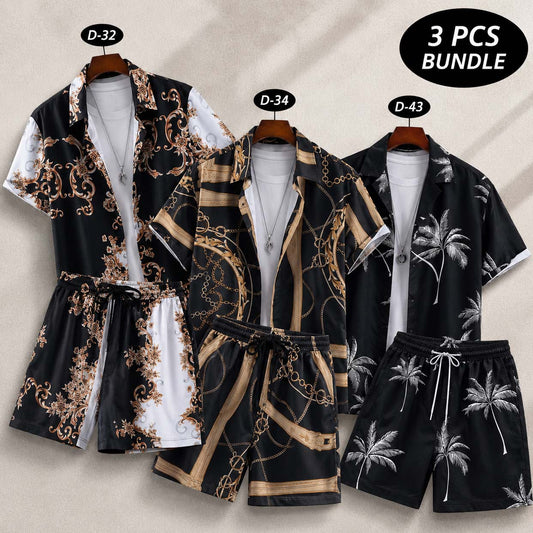 Bundle Of 3 Dry-Fit 3D-Printed Shirt Style 2-Pcs Summer Suit. Deal-22 (Clearance-Sale) D-32+34+43