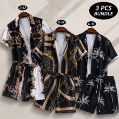Bundle Of 3 Dry-Fit 3D-Printed Shirt Style 2-Pcs Summer Suit. Deal-22 (Clearance-Sale) D-32+34+43