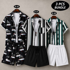 Bundle Of 3 Dry-Fit 3D-Printed Shirt Style 2-Pcs Summer Suit. Deal-22 (Clearance-Sale) D-35+37+38