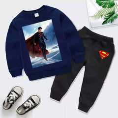 Kids Super Man Printed Sweat-Shirt Style 2-Pcs Winter Track-Suit.